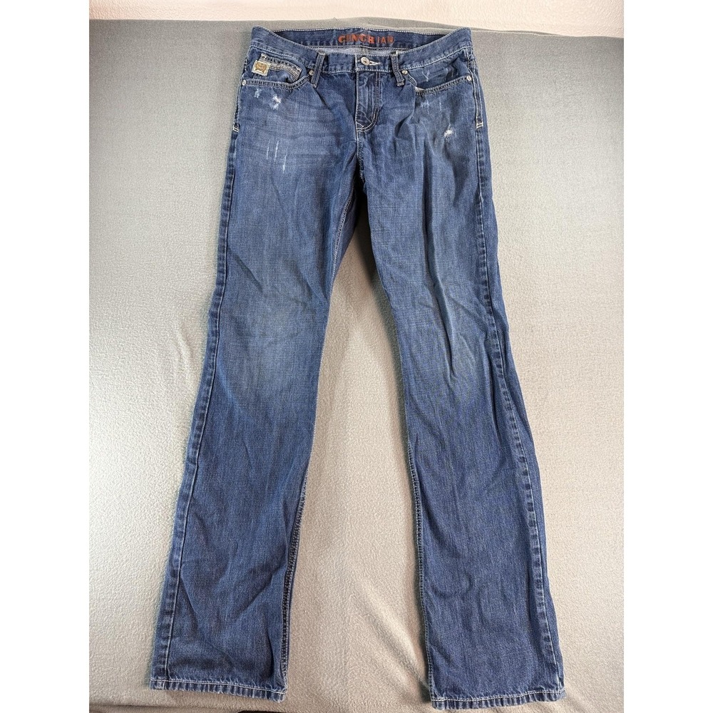 Cinch Ian Jeans Mens 33x32 Med Wash Blue Regular Straight Distressed Denim